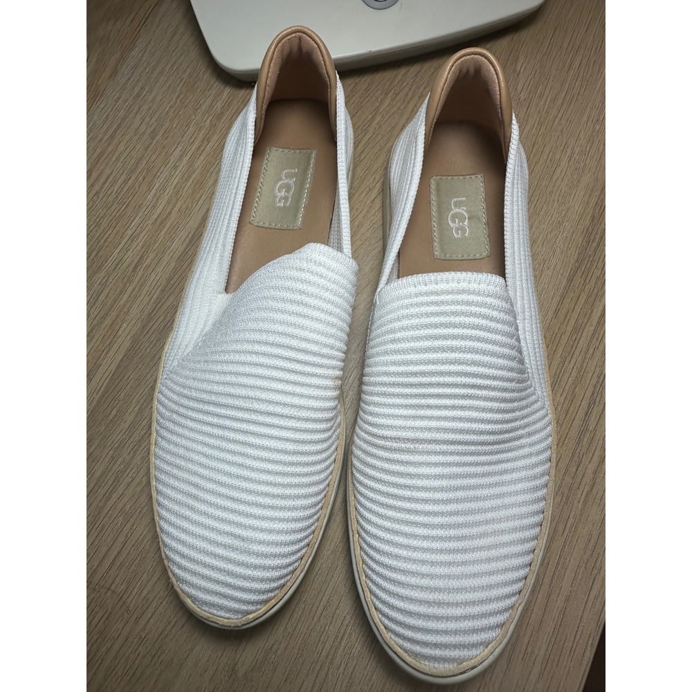 UGG Cas White Rib Knit Slip On Sneakers Loafers Shoes 1112259 Womens 7